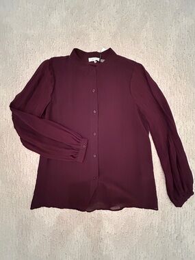 Calvin Klein Long-Sleeve Pleated Sleeve Dress in Plum